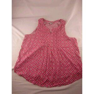 Croft and Barrow Blouse Womens Large Pink Sleeveless V Neck Geometric Casual Top